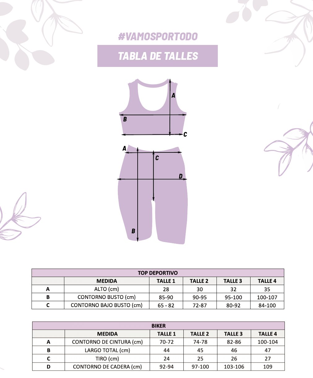 Tabla de talles conjuntos